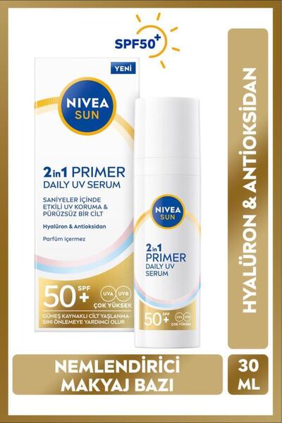 NIVEA SUN SPF50 Primer Nemlendirici Makyaj Bazı 30ml,Uzun Süreli Makyaj,Hyalu...