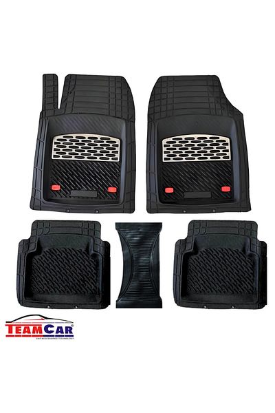 TEAMCAR ® Safir Car Mats, Set of 5 Pieces, Black/Silver, Tray Type, Depth 3 cm, Hatchback, Sedan, SUV