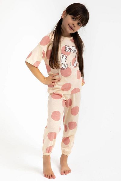 ROLY POLY 2790-g Cat Patterned Pajama Set with Elastic Legs (Mother and Daughter Can Be Combined)
