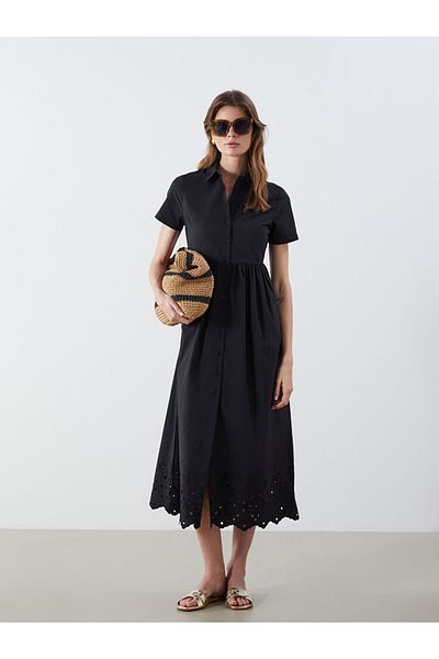 LC Waikiki Lcw Vision Black Openwork Shirt Dress S5O999Z8Nvy25