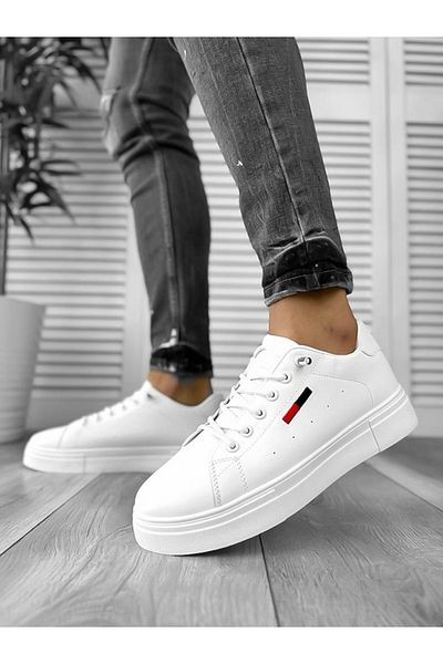 dehaine Men's casual sneakers, white with black laces, C18