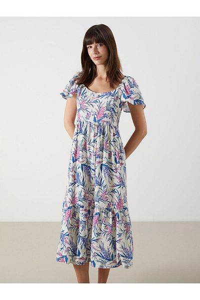 LC Waikiki Lcw Comfort Mixed U-Neck Floral Dress S5M946Z8Nvy25