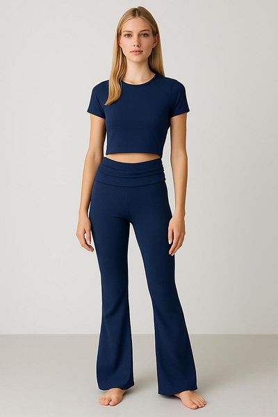 Artış Spanish Leg Folded Waist Jersey Stretchy Viscose Flared Pants