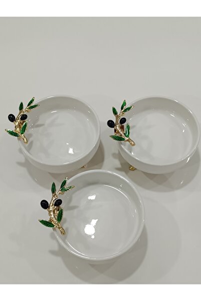 PARILTI HOME COLLECTİON طبق بسكويت بورسلين مكون من 3 قطع مع تفاصيل زيتون أسود وطبق علكة تركية وطبق إفطار مقاس 13,5 سم