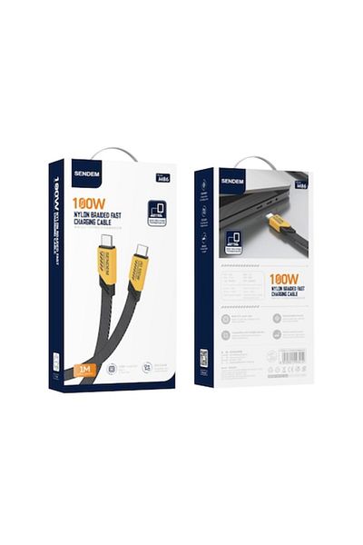 SENDEM Cablu de date și încărcare rapidă, Type-C la Type-C 5A, 100W PD, galben