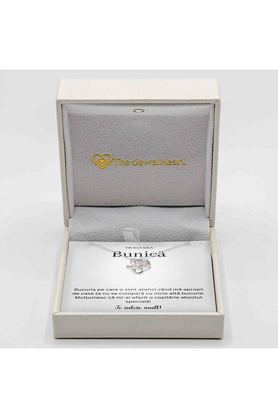 The Jewel Heart Colier Emoționant pentru Bunică – Argint 925 Rodiat, Cadou Cu Cutie Premium