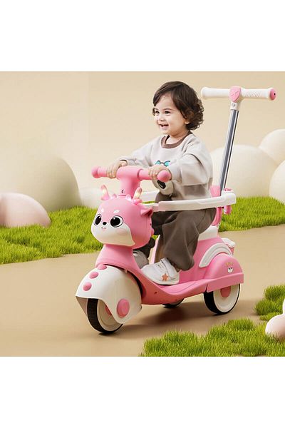 Picodino 3-in-1 Ride On Car for Toddlers, Cartoon Design, Pink