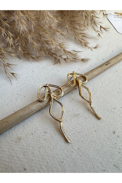 nidistore Gold Color Thin Ribbon Earrings