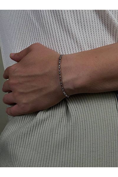 Arvens Silver Men's Chain Bracelet Women's Stainless Steel Color Non-Throw Unisex Anti-Tarnish Steel Bracelet