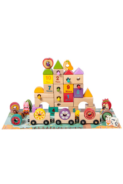Picodino Set cuburi constructie si trenulet magnetic, Ferma Animalelor, cubur...