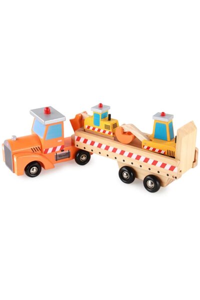 Picodino Camion transportator cu 2 vehicule de constructii din lemn