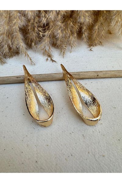 nidistore Gold color mid open drop shape long earrings