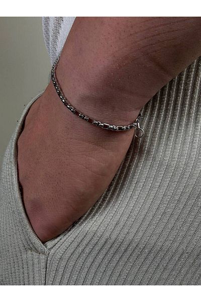Arvens Silver Men's Chain Bracelet Women's Stainless Steel Color Non-Throw Unisex Anti-Tarnish Steel Bracelet