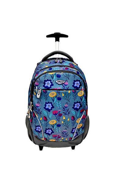 daço Ghiozdan troler fete, cu floricele (44.5x34x18cm) , Daco GH4013 + suport de birou FLR