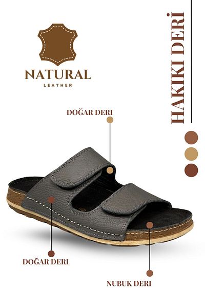 sermoda Papuci pentru bărbați din piele naturală cu velcro dublu Papuci din piele naturală C afumat