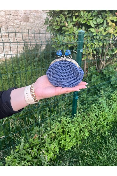 GÖKÇEBUTİKS El Örgüsü Mavi Renk Cüzdan