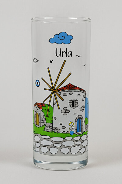Çeşme Home Alaçatı Çeşme Urla Patterned Glass Cup 13-14 cm Glass Soft Drink Cup Color Printed