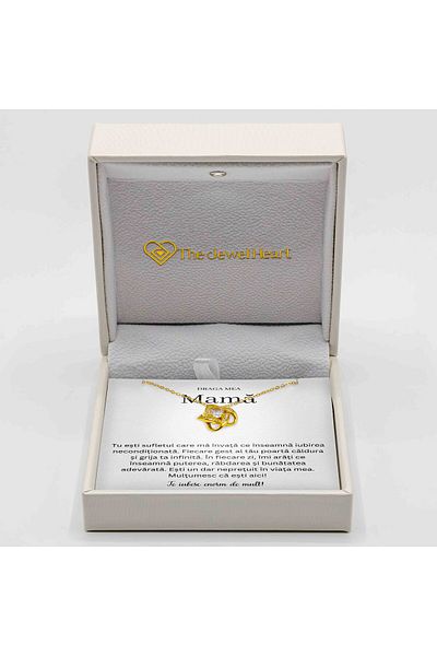 The Jewel Heart Colier Elegant pentru Mama – Argint 925 Placat cu Aur, Ambalaj Cu Lumină și Mesaj