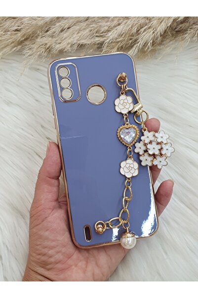 Aksesuarda Moda TECNO SPARK 6 GO Uyumlu ÇİÇEKLİ TAŞLI Gold Detaylı Lazer Kesi...