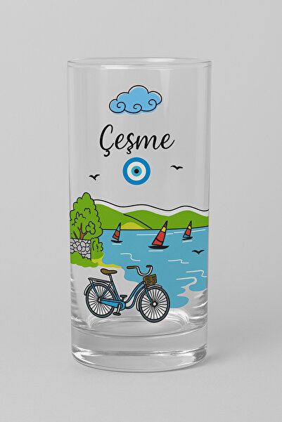Çeşme Home Alaçatı Çeşme Urla Patterned Glass Cup 13-14 cm Rakı Glass Soft Drink Glass Colorful Printed