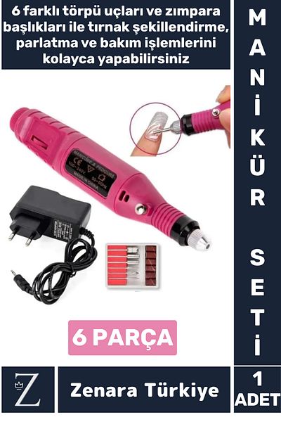 Zenara Manicure Pedicure Hand Foot Prosthetic Nail Shaping Polishing Care Electric Manicure Set 6 Pieces