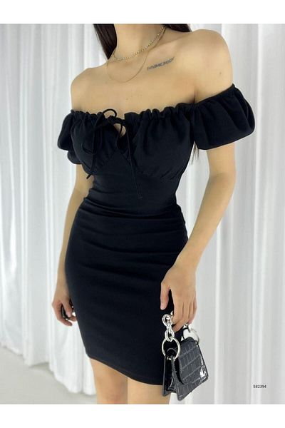 Modafeminen Madonna Yaka İthal Krep Kumaş Siyah 582394