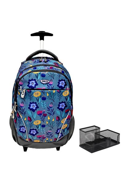 daço Ghiozdan troler fete, cu floricele (44.5x34x18cm) , Daco GH4013 + suport de birou FLR