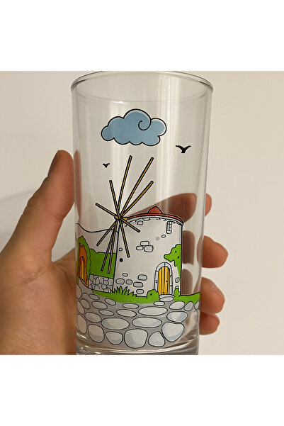 Çeşme Home Alaçatı Çeşme Urla Patterned Glass Cup 13-14 cm Rakı Glass Soft Drink Glass Colorful Printed