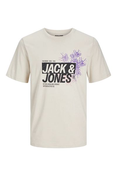 Jack & Jones Ανδρικό μπλουζάκι J&J με τυπωμένο λογότυπο Monnbeam Ecru