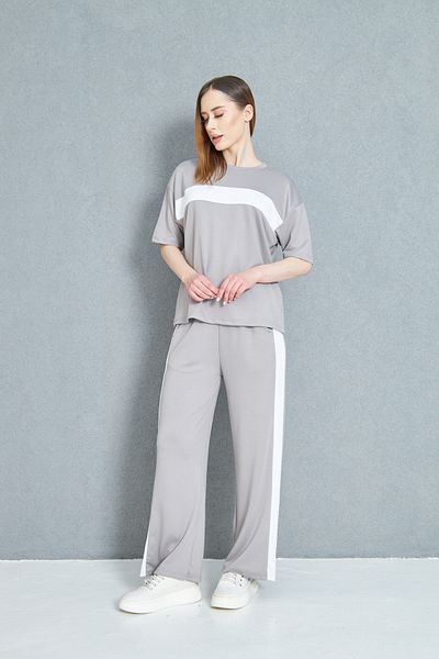 let s shine Women's Front Stripe Detailed Modal Fabric Short Sleeve Tracksuit Set