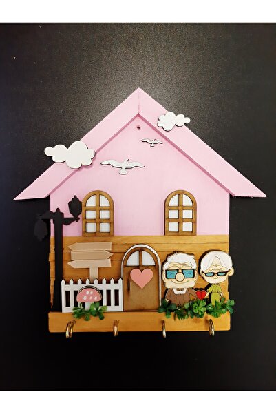 PSAcraft Pembe Yukarı Bak Temalı 27 X 27 Ahşap Mdf Anahtarlık Askısı