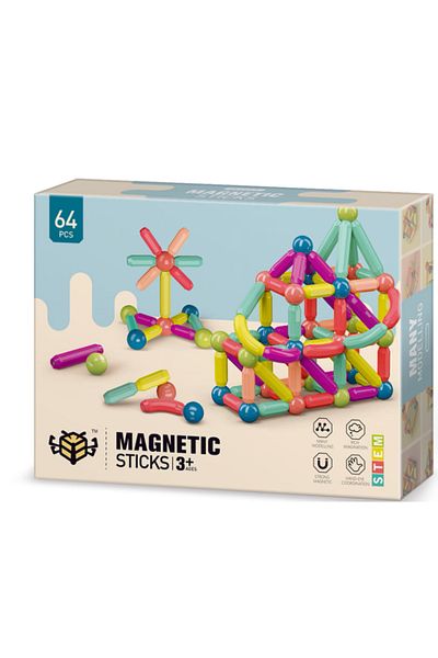 OEM Set de Constructie pentru Copii, Magnetic 3D, 64 de piese magnetice, Interactiv, Educational si Crea