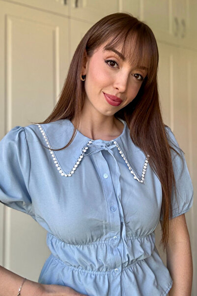 Dilay Gökoğlu Butik Cămașă albă elastică cu detaliu de guler