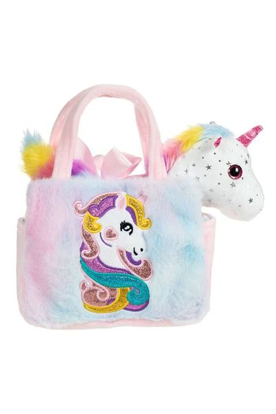 OEM White Plush Unicorn in Bag with Colorful Glitter Fur 20cm