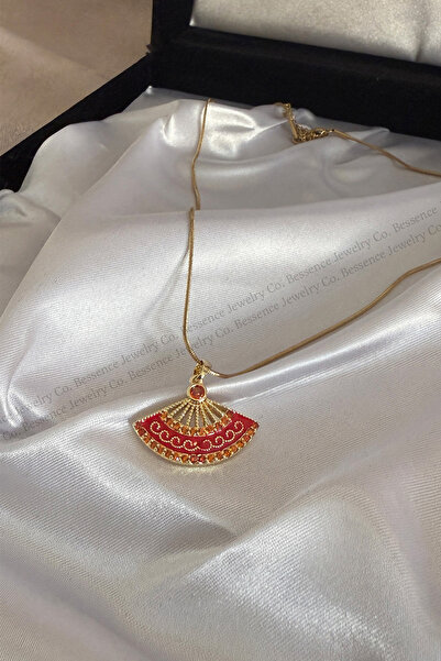 Bessence Jewelry Co Zirkon Taşlı Mineli Çelik Yelpaze Kolye