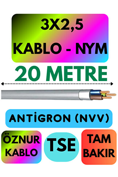 Avarson Öznur 3X2,5 ANTİGRON (NYM) Kablo (Gri) Metre Seçenekli 20 METRE