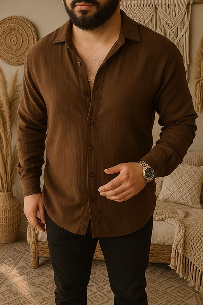Buteks Πικρό καφέ 100% οργανικό βαμβάκι Unisex Oversize Άνετο πουκάμισο μουσελίνας
