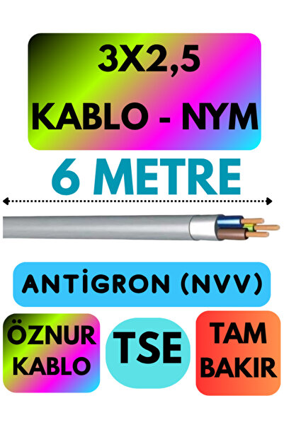 Avarson Öznur 3X2,5 ANTİGRON (NYM) Kablo (Gri) Metre Seçenekli 6 METRE