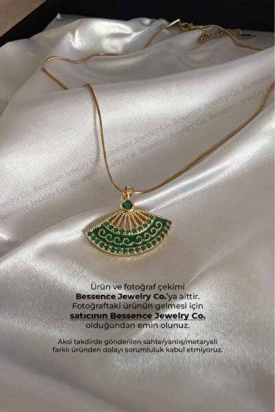 Bessence Jewelry Co Zirkon Taşlı Mineli Çelik Yelpaze Kolye