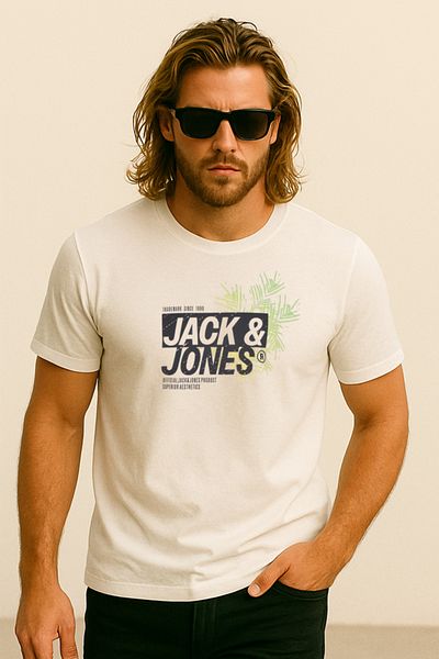 Jack & Jones Ανδρικό μπλουζάκι J&J με τυπωμένο λογότυπο Λευκό λευκό