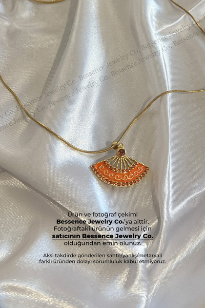 Bessence Jewelry Co Zirkon Taşlı Mineli Çelik Yelpaze Kolye