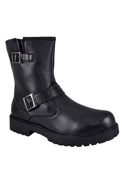 THEICONIC Ghete Barbati Negre Imblanite Inalte tip Bocanci cu Curele si Fermoar