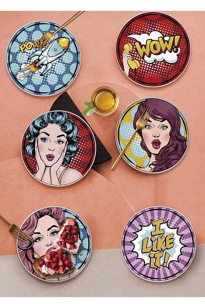 GUNES ZUCCACIYE Popart Girls Cake Plate Set of 6 19 Cm