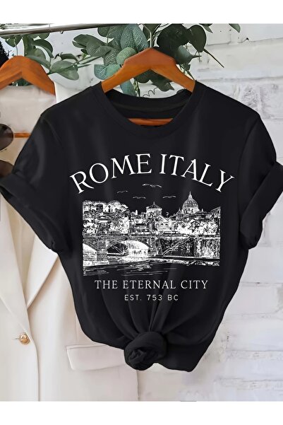 Massgai Tricou oversize unisex Roma Italia imprimat 100% bumbac