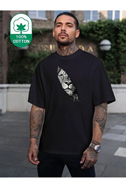 Massgai Unisex Lav Tigar Štampano Oversize kroj 100% pamuk T-shirt