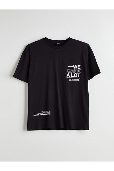 LC Waikiki Ανδρικό μπλουζάκι LCW ECO Crew Neck με στάμπα από βαμβακερό χτενισμένο