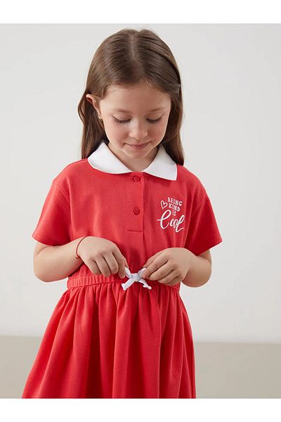 LC Waikiki فستان بيكيه للفتيات من LCW Kids بياقة بولو باللون الأحمر