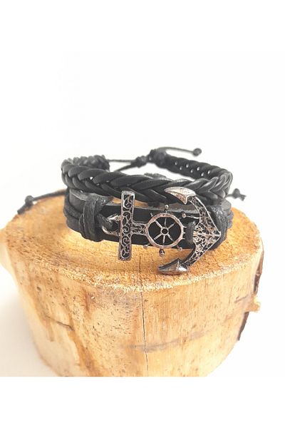 BSN Store Anchor Figure 2-Piece Fashion Khaki Leather Bracelet Accessory
