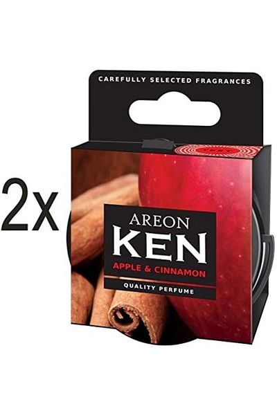 Areon Ken Car Air Freshener Apple and Cinnamon Sweets Scent Tin Can Mini Home Top Up Adjustable Vent