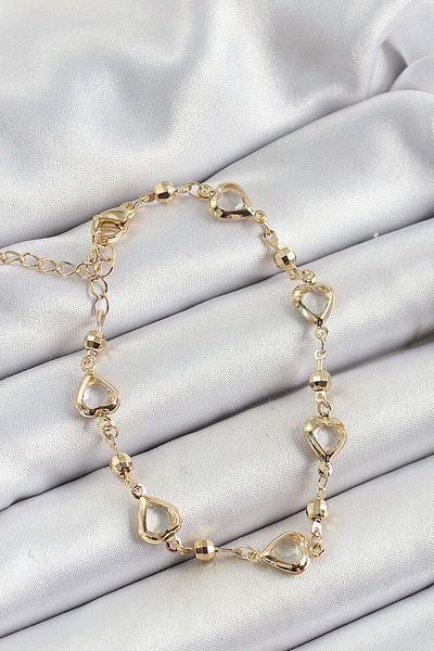 Avantaj Kapıda ®   Brass Transparent Heart Model Gold Color Zircon Stone Women's Bracelet